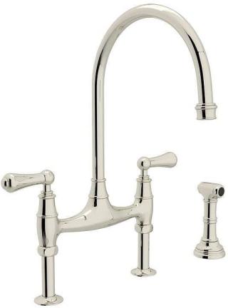 U.4719L-PN-2 ROHL Perrin & Rowe Georgian Era Bridge Kitchen Faucet With  Sidespray - Republic Plumbing Supply Co.